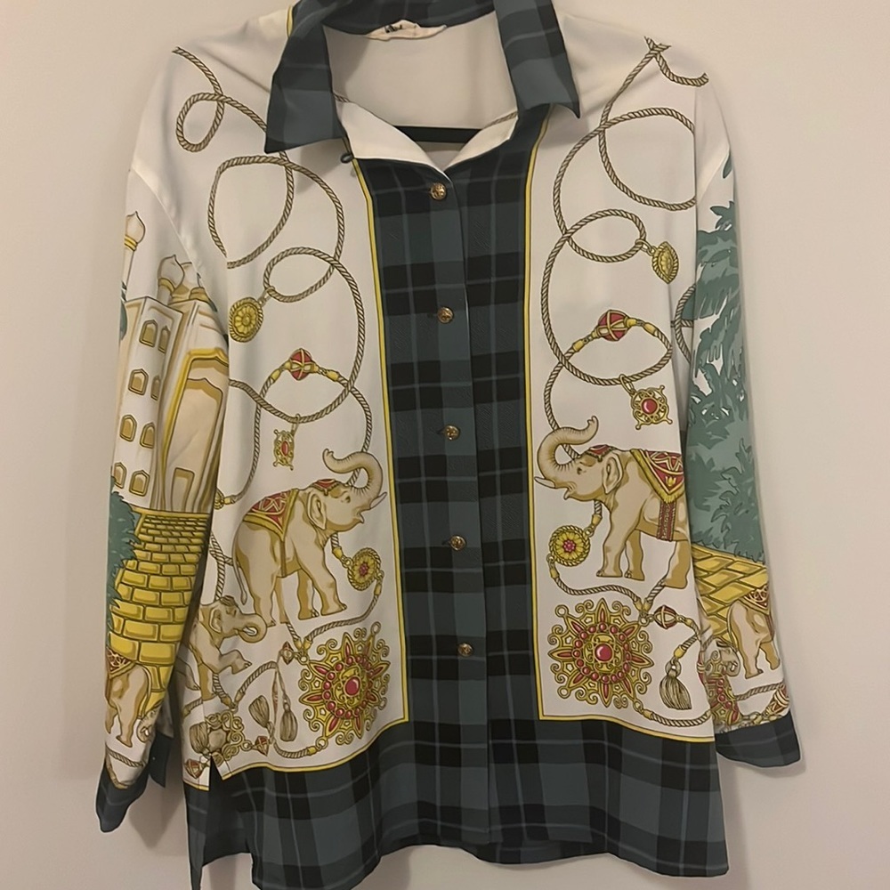 Vintage Taj Mahal print elephant blouse size US 10